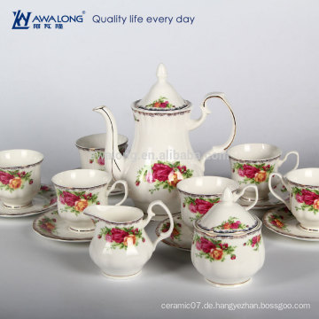 Rose Pattern Plain Design Royal Style Porzellan Kaffee Set Tee Set, Geschenkbox Verpackung Kaffeetasse Set